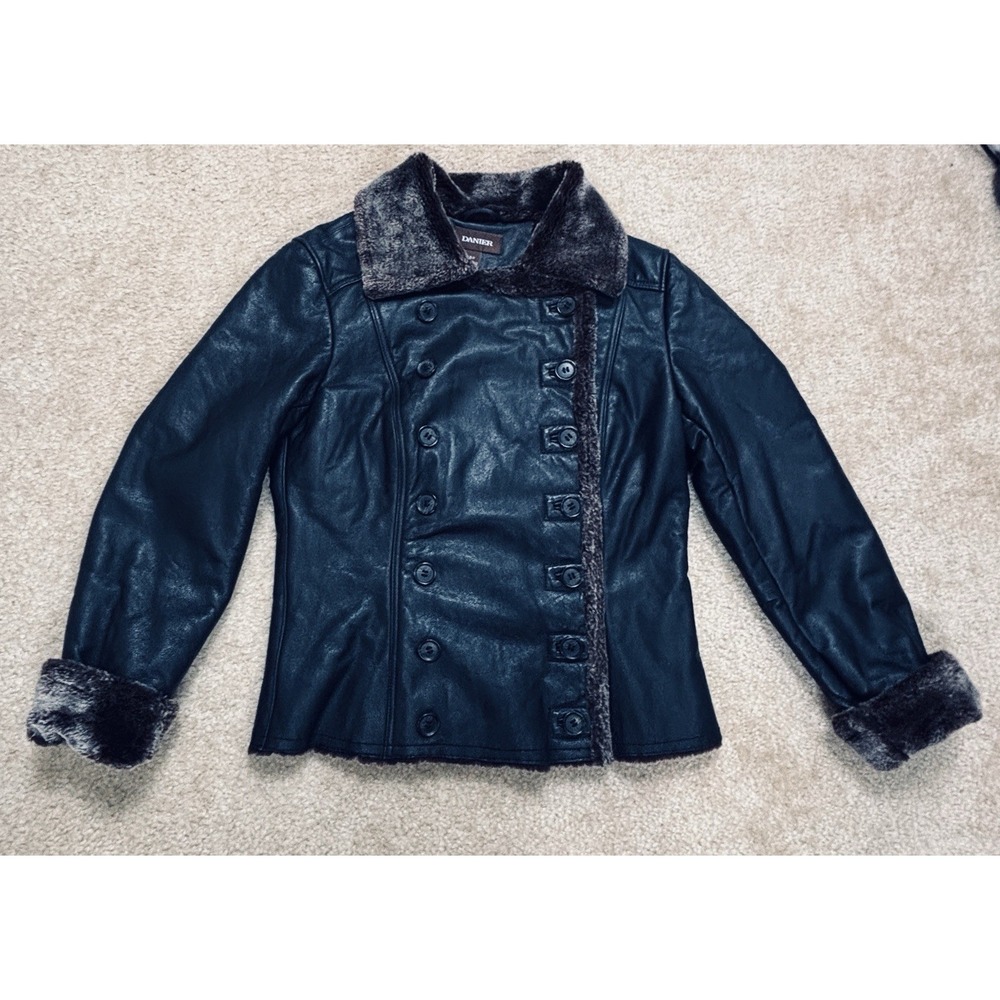 Danier Black Genuine Leather Jacket Faux Fur Lining Women Small 71452